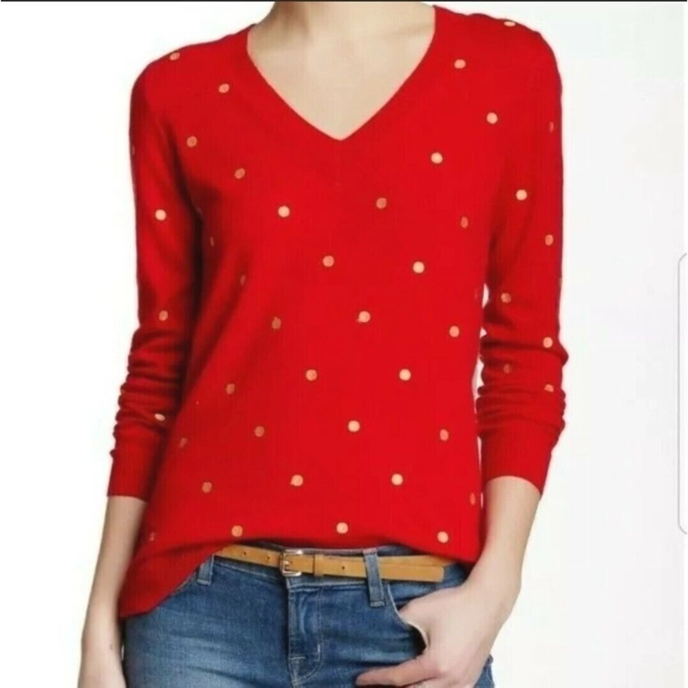 J. Crew Red & Gold Polka Dot Sweater Sz L